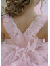 Pearl Beaded Pink Tulle Tiered Flower Girl Dress